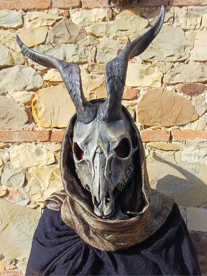 am skull cosplay mask with curled horns forest guardian desig