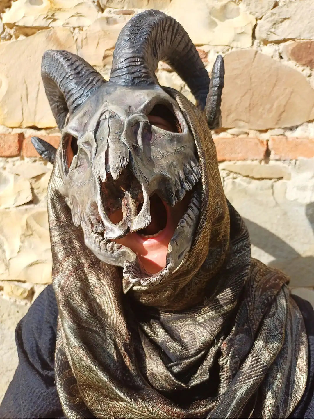 skull mask with moving jaw articulated goat mask