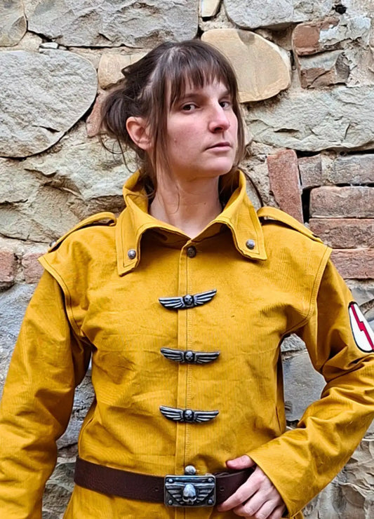Handcrafted Steel Legion commissar coat inspired by Warhammer 40K cosplay costume design