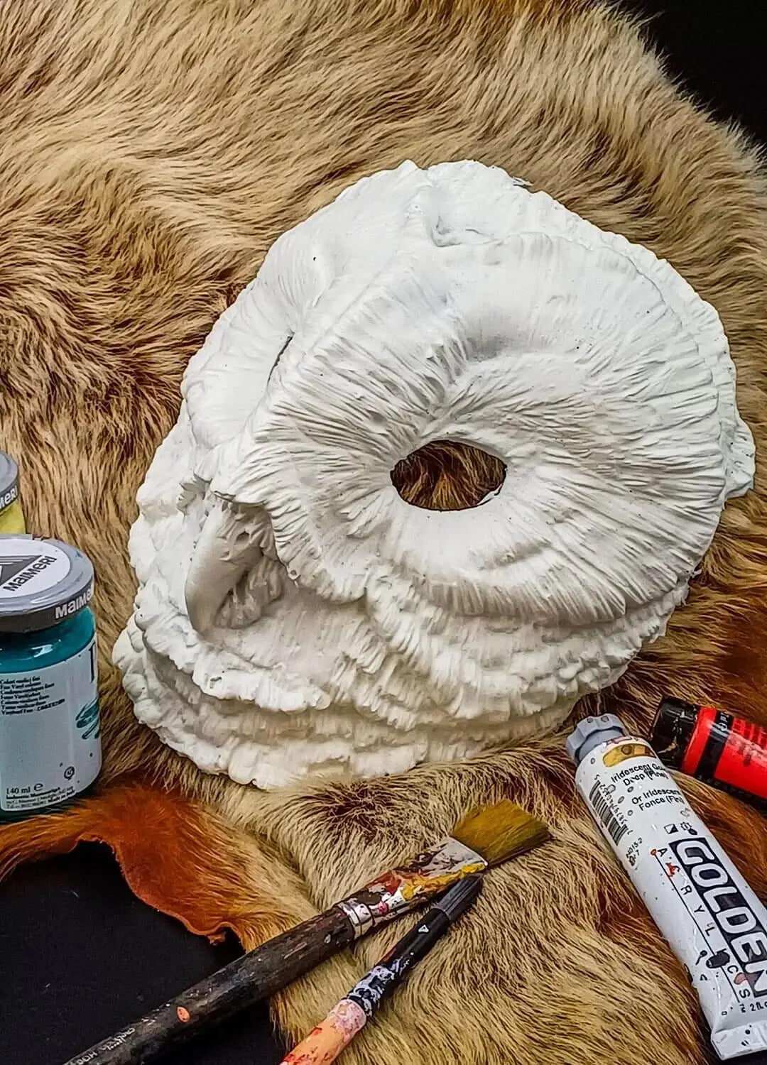 Ready to ship side view Blank mask - Barn owl mask front view for DIY project. Ideal for cosplay costumes, Larp clothing and craft ideas