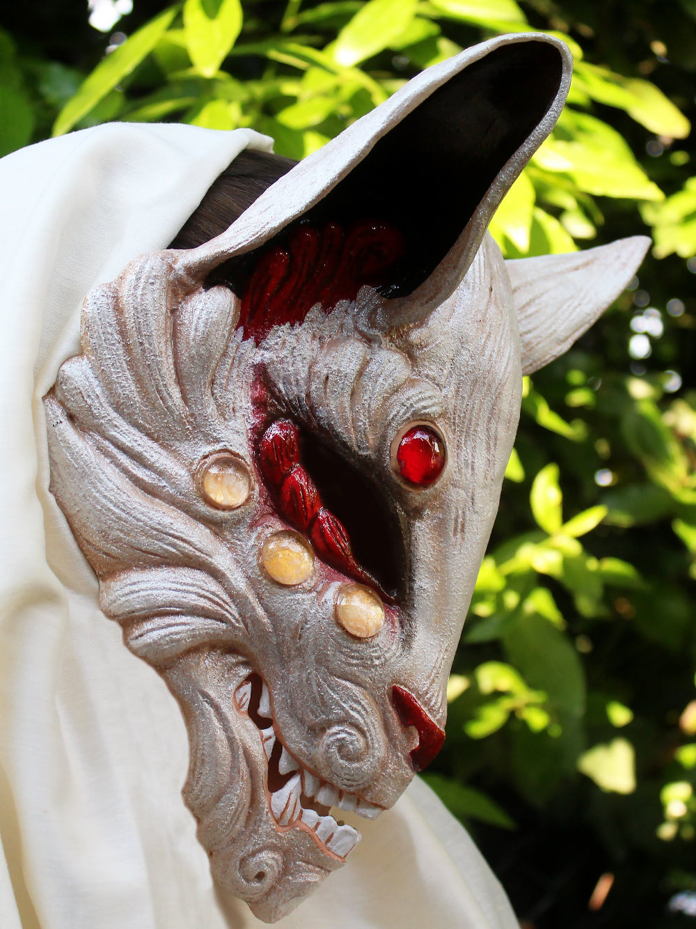 Kitsune yōkai mask for masquerades, Halloween, and rituals.