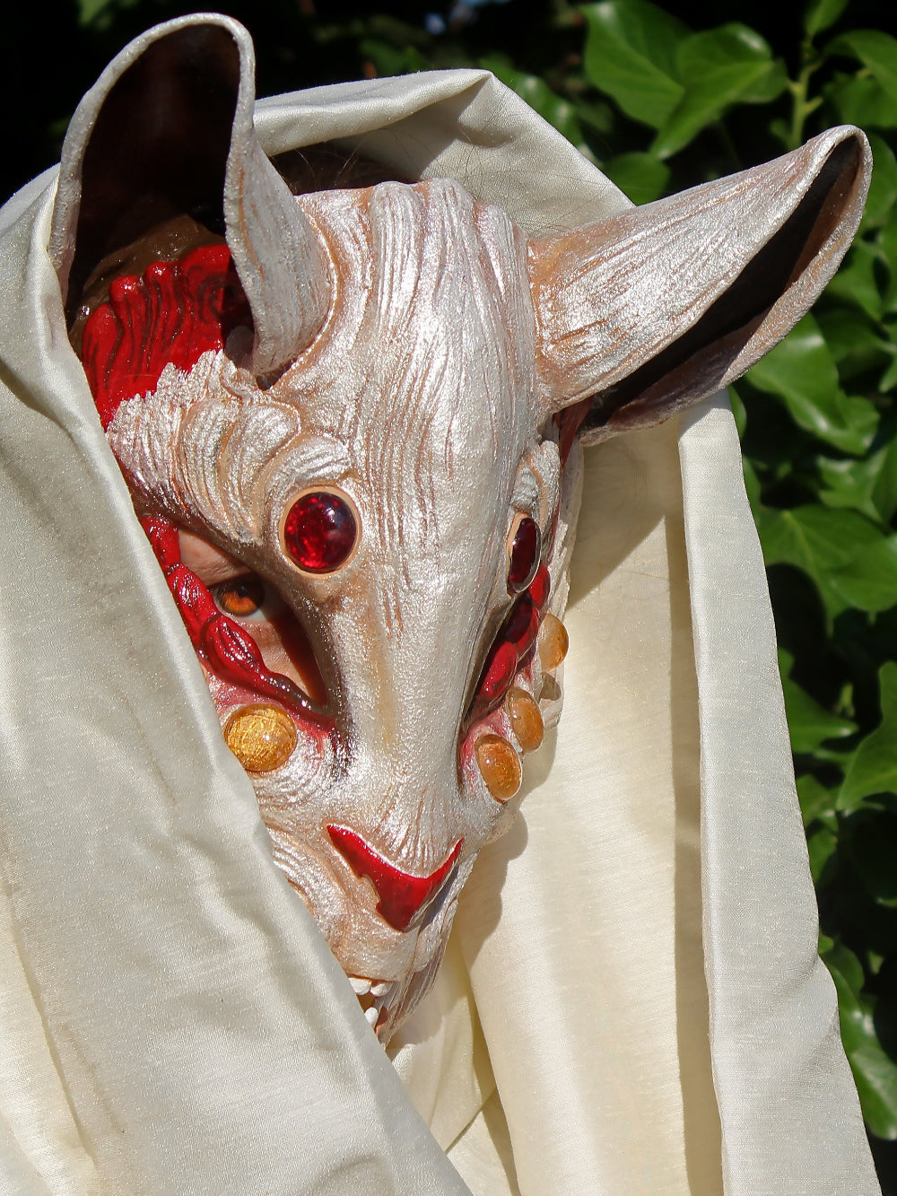 Customizable color resin Kitsune mask, inspired by Japanese folklore and the Gayer-Anderson Cat.
