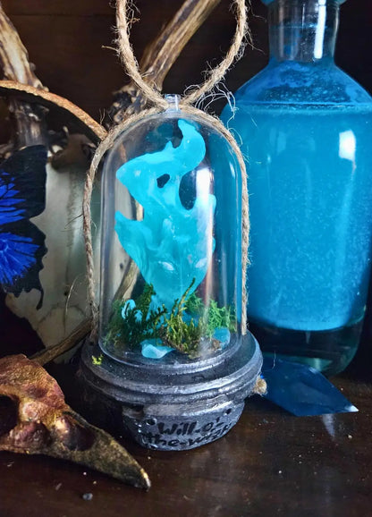 handcrafted will-o-wisp resin sculpture glowing with LED light, made in Italy