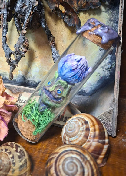 Witchcore mandrake specimen bottle fantasy oddities collectible, handcrafted resin mandrake in sealed vial, apothecary shelf decor for gothic interiors