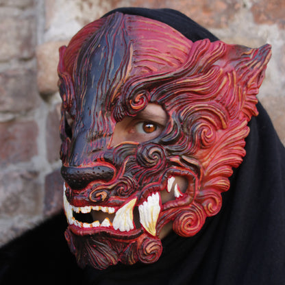 Handmade Red Oni Mask – Resin Japanese Samurai Mask for Cosplay & LARP