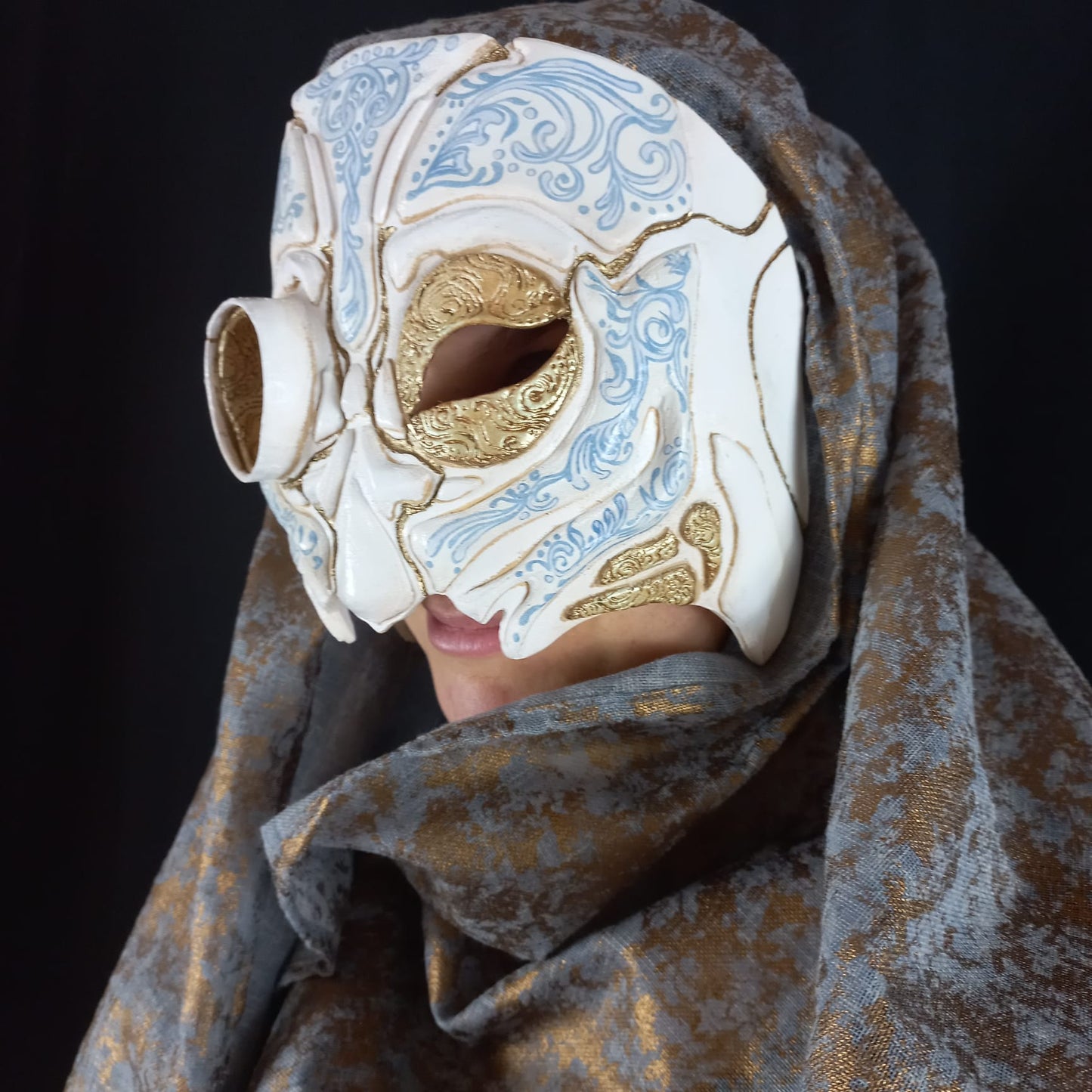 Cyborg Mask Display, Azulejo Ceramic Design, Home Decor, Steampunk Aesthetic
