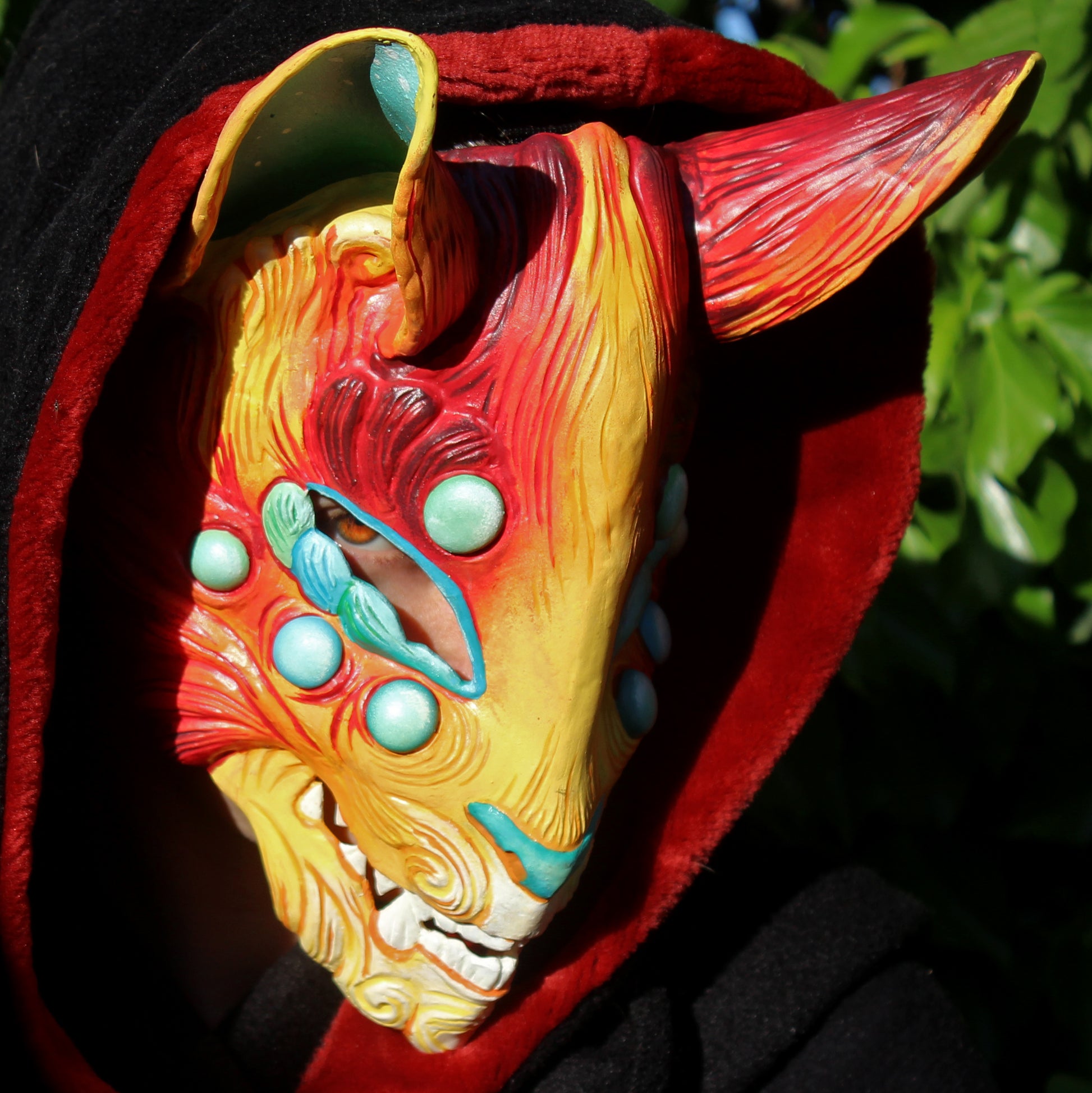 Handcrafted Gemmed Kitsune mask – Japanese fox spirit design with resin gems and adjustable straps.