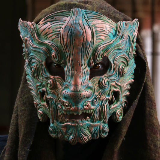 Handmade Oxidized Copper Oni Mask – Japanese Samurai Cosplay Mask in Resin