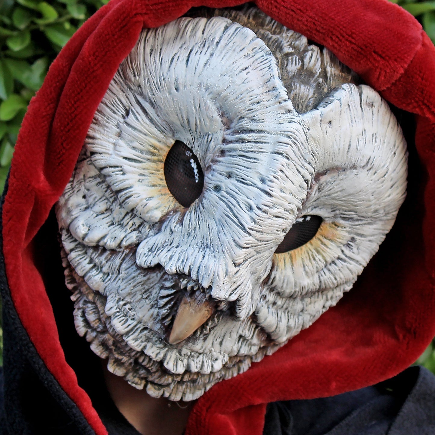 white barn owl mask made in resin for cosplay costumes front view