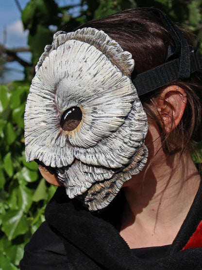 white barn owl mask made in resin side view